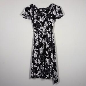 INC International Concepts Black and White Floral Midi Wrap Dress